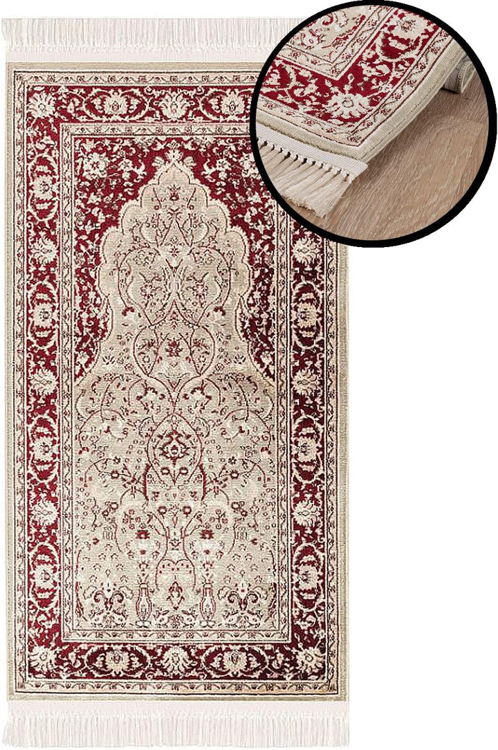 payé Teppich Gebetsteppich - Wohnzimmer Seccade Läufer Namaz - 70x125cm - Grün Beige Rot - mit Frans