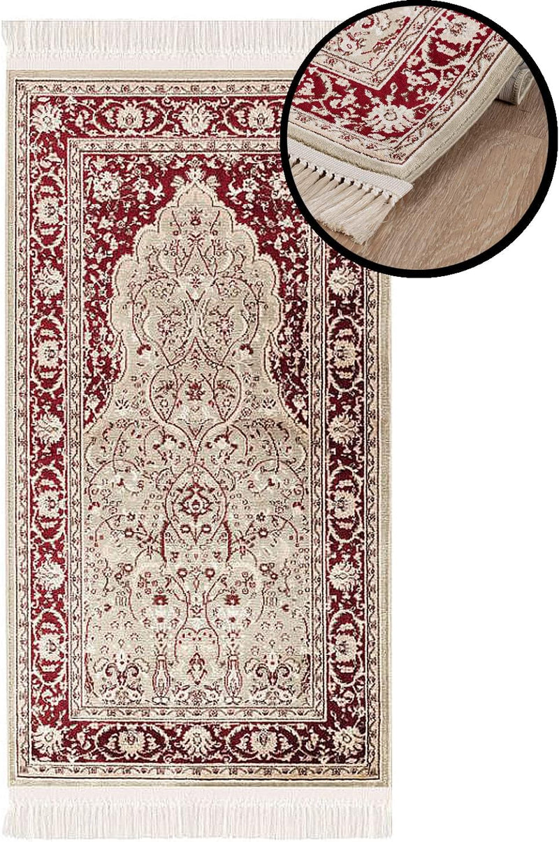 payé Teppich Gebetsteppich - Wohnzimmer Seccade Läufer Namaz - 70x125cm - Grün Beige Rot - mit Frans