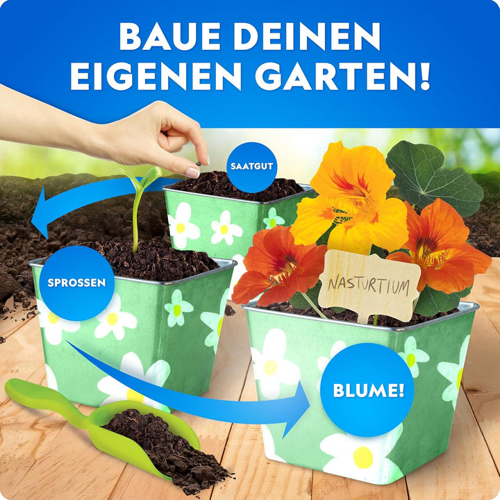Blue Marble National Geographic Garten-Set für Kinder – Pflanzset mit 3 Edelstahltöpfen, Farben & Au