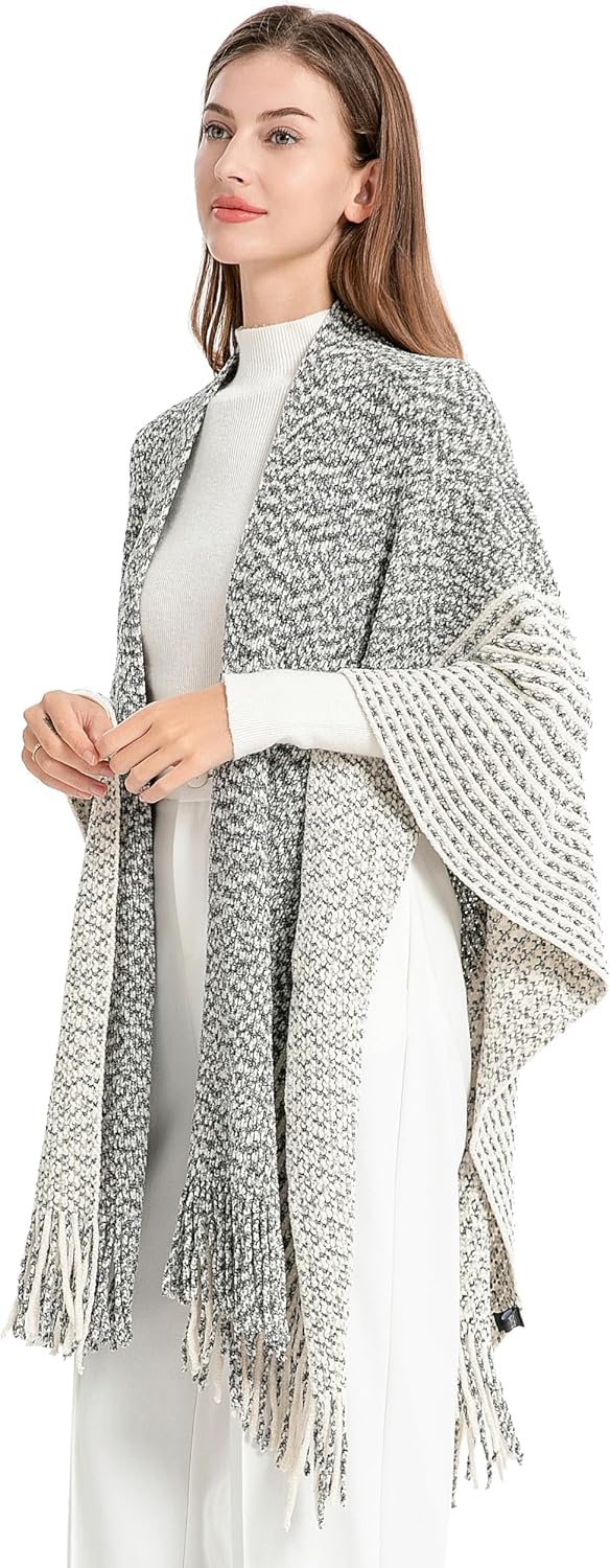 ZLYC Damen Weiche Schlichte Poncho Capes Retro Cardigans Pullover Chenille Gemischt Schwarz, Chenill