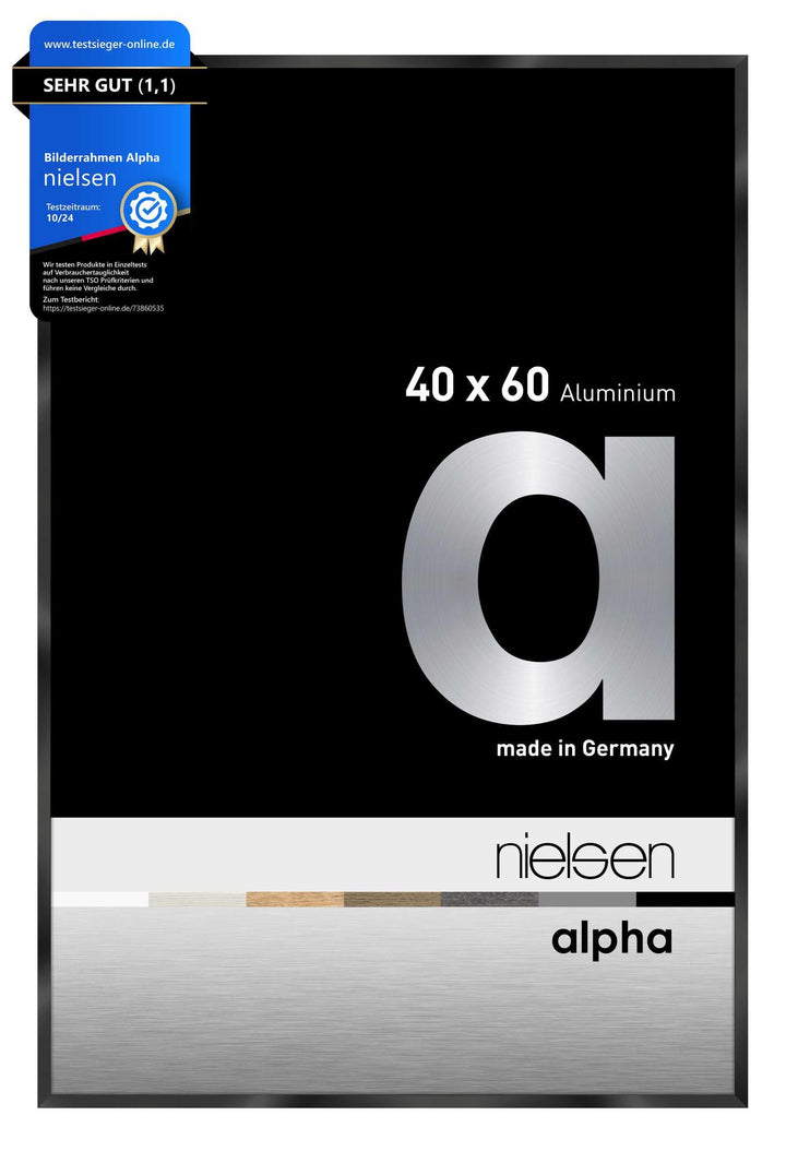 nielsen Aluminium Bilderrahmen Alpha, 40x60 cm, Eloxal Schwarz Glanz Eloxal Schwarz Glanz 40 x 60 cm
