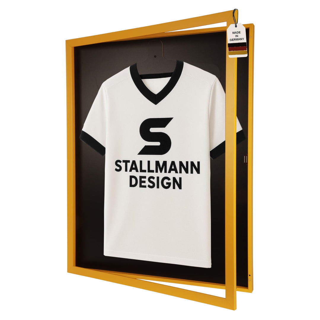 Trikotrahmen mit Drehtür – 'Gelb' - Rückwand Schwarz | Grösse: 90x70cm - von vorne bestückbar - stab