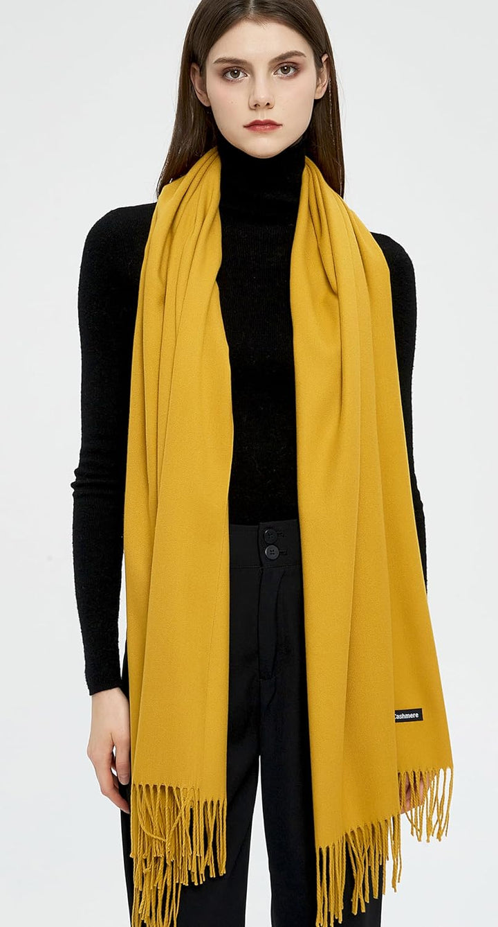 Pashmina Schals und Wraps Schals für Damen Hochzeit Party Winter Warme Lange Solid Color Senf, Senf