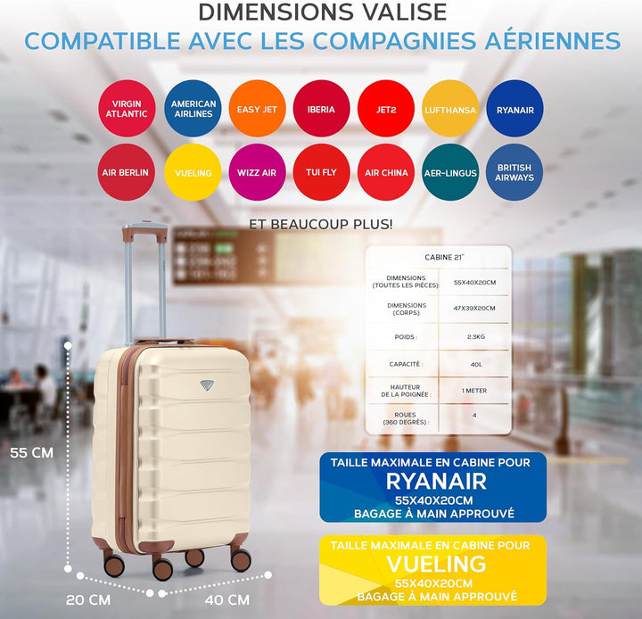 Flight Knight Leichte 4-Rad-ABS-Hartschalenkoffer Handgepack, zugelassen fur uber 60 Fluggesellschaf