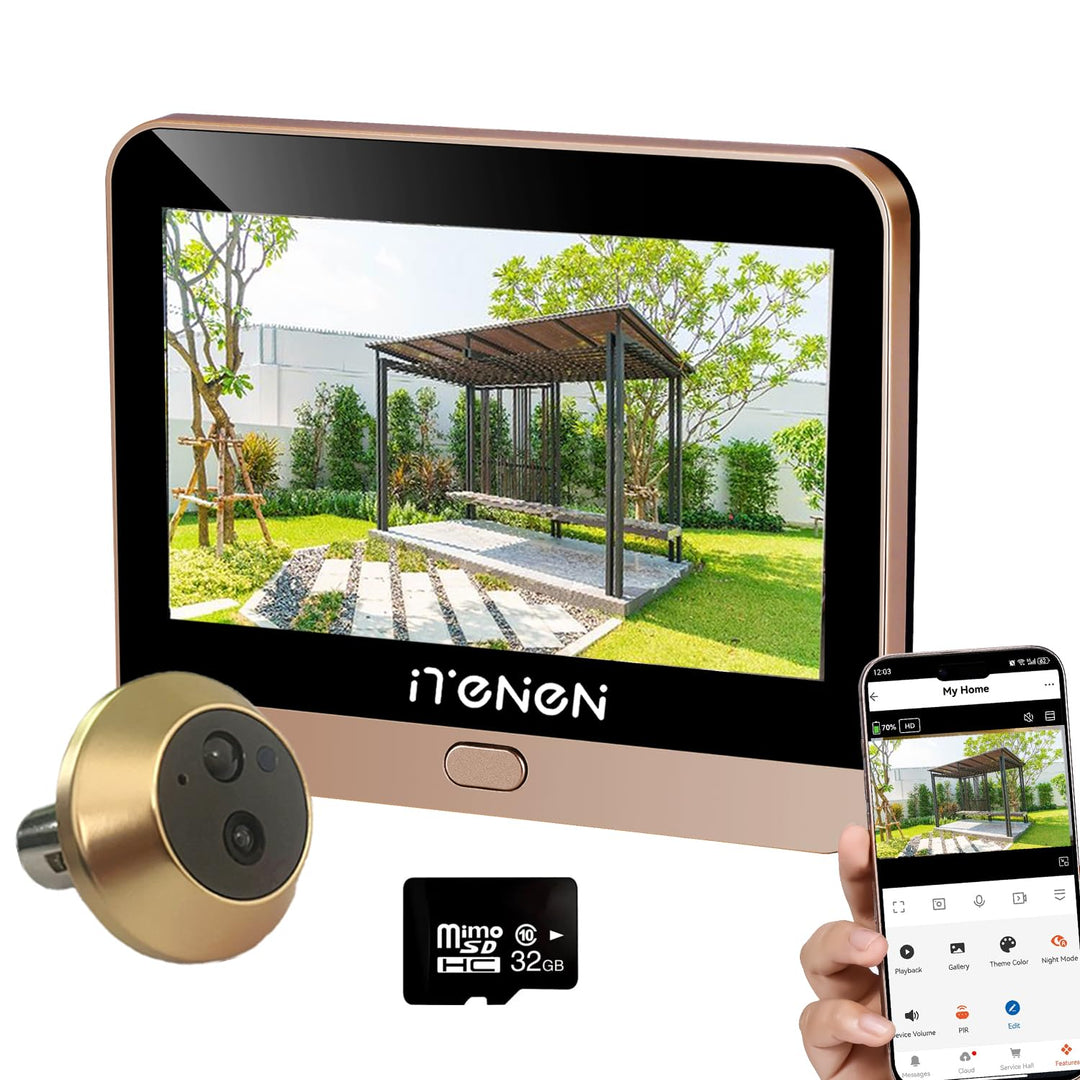 PDG1 WLAN Türspion Kamera mit 3,0 MP mit 4,3 Zoll Farbbildschirm, Digitaler Türspion Kamera mit 32GB