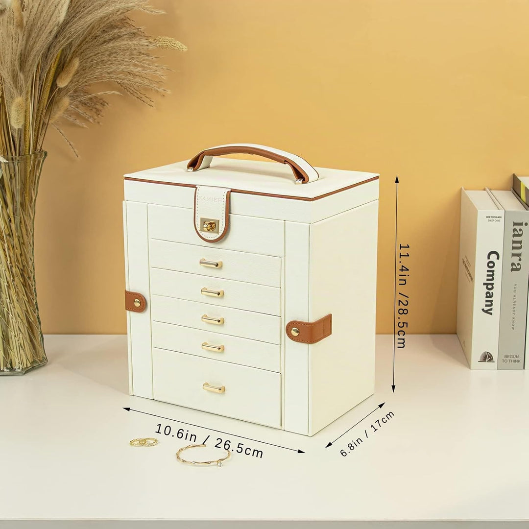 KAMIER Schmuckkästchen für Damen, grosse Schmuckschatulle mit 6 Ebenen, Schmuckbox mit Spiegel und 5