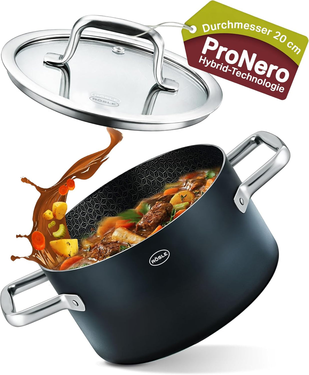 RÖSLE EBONIC Kochtopf 20 cm Induktion – Topf 20cm mit Deckel – ProNero Keramik Antihaftbeschichtung