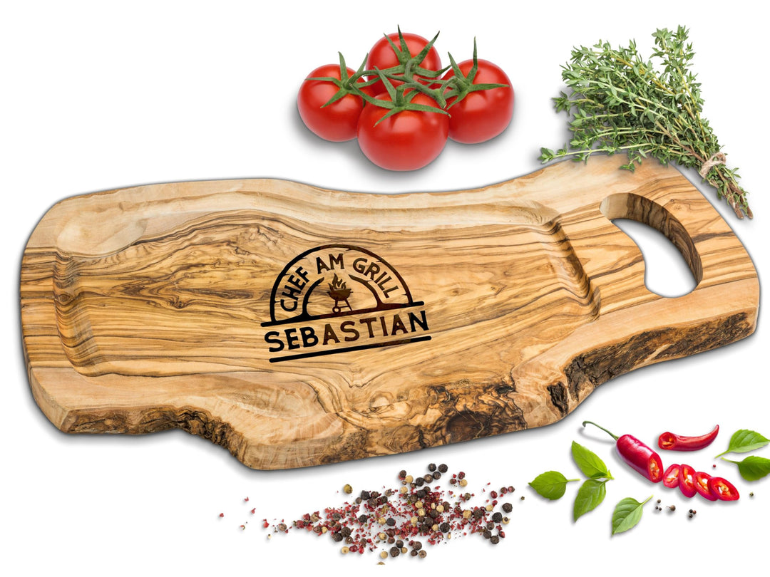 ROZTFYR Grillbrett Personalisiert | Schneidebrett Olivenholz | Männergeschenk Geburtstag | Grill Ges