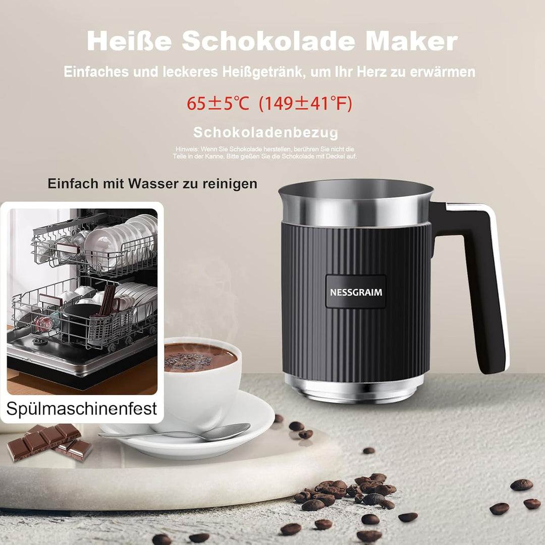 Milchaufschäumer Elektrisch 5-in-1, Milchschäumer Spülmaschinenfest mit Kakao Funktion für heisser S