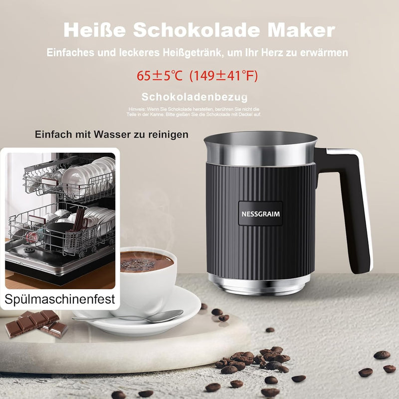 Milchaufschäumer Elektrisch Induktion 5-in-1, Milchschäumer Spülmaschinenfest mit Kakao Funktion für