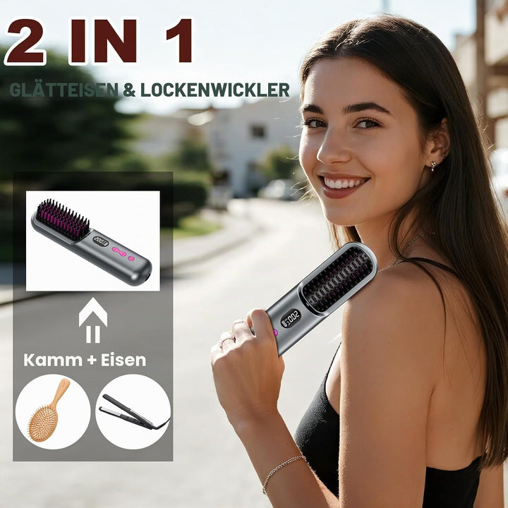 Glättbürste Kabellose 9600 mAh, 40 Millionen Negative Ionen Glättungsbürste, Wiederaufladbare Haargl