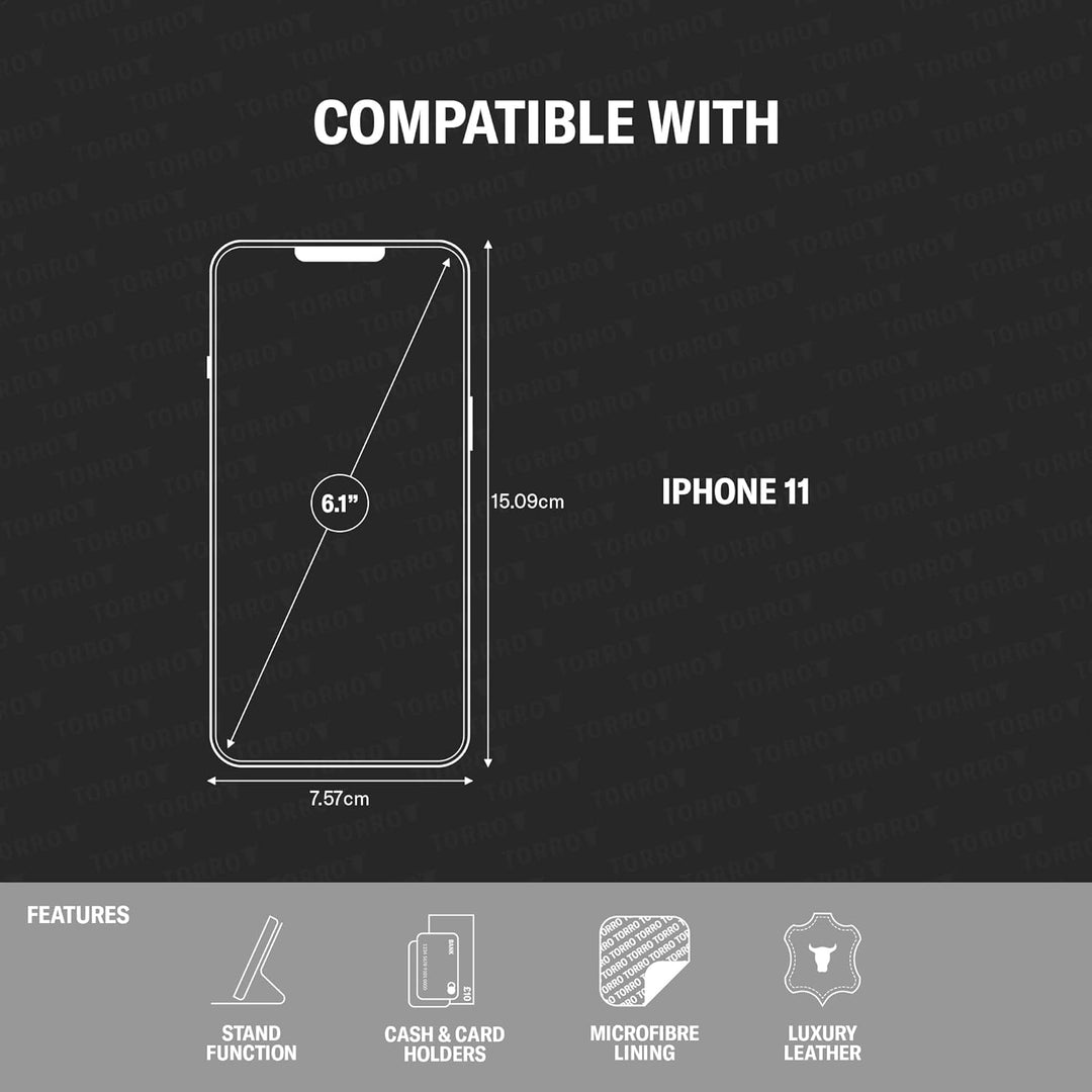 TORRO Hülle kompatibel mit iPhone 11– Premium Leder Hülle mit Standfunktion und Kartenfächern (Schwa