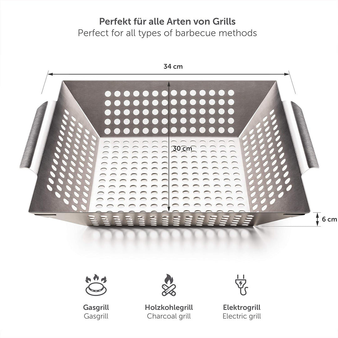 Blumtal Grillschale aus 100% Edelstahl - perfekt für Grillgemüse, Grillkorb geeignet für alle Grilla