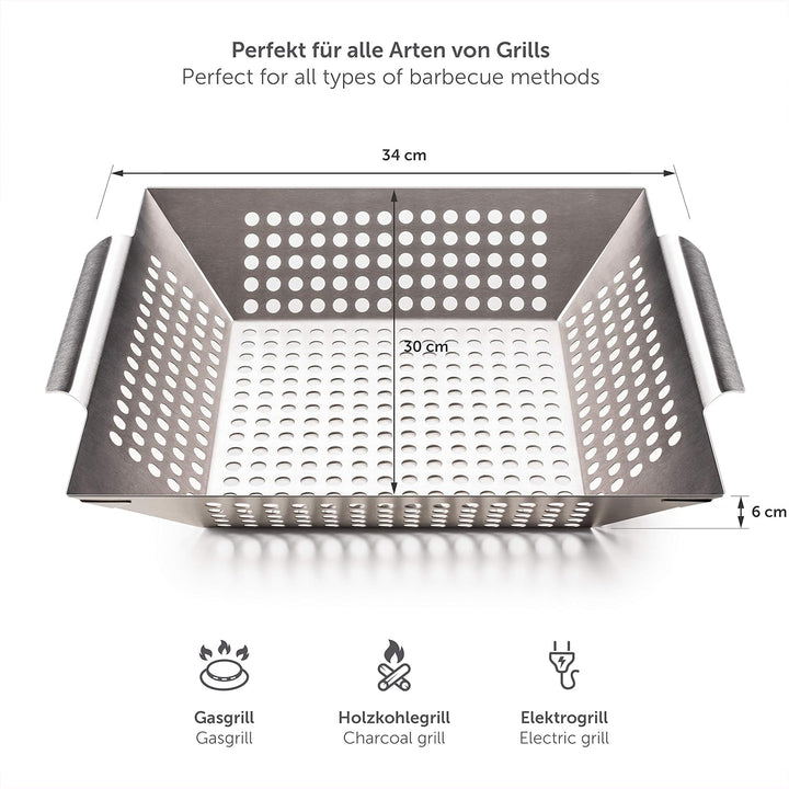 Blumtal Grillschale aus 100% Edelstahl - perfekt für Grillgemüse, Grillkorb geeignet für alle Grilla
