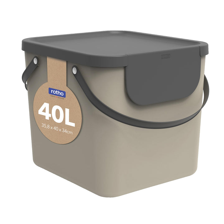 Rotho Albula Mülltrennungssystem 40l für die Küche, Kunststoff (PP), beige/anthrazit Cappuccino/Anth