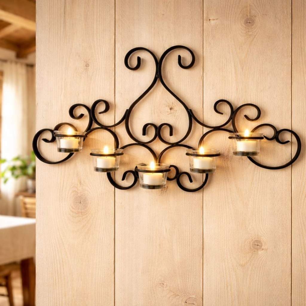 DanDiBo Wandteelichthalter Metall Schwarz Palace Wandkerzenhalter 63 cm Teelichthalter Wand Kerzenha