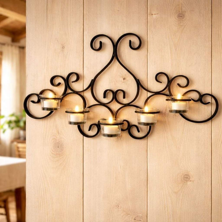 DanDiBo Wandteelichthalter Metall Schwarz Palace Wandkerzenhalter 63 cm Teelichthalter Wand Kerzenha