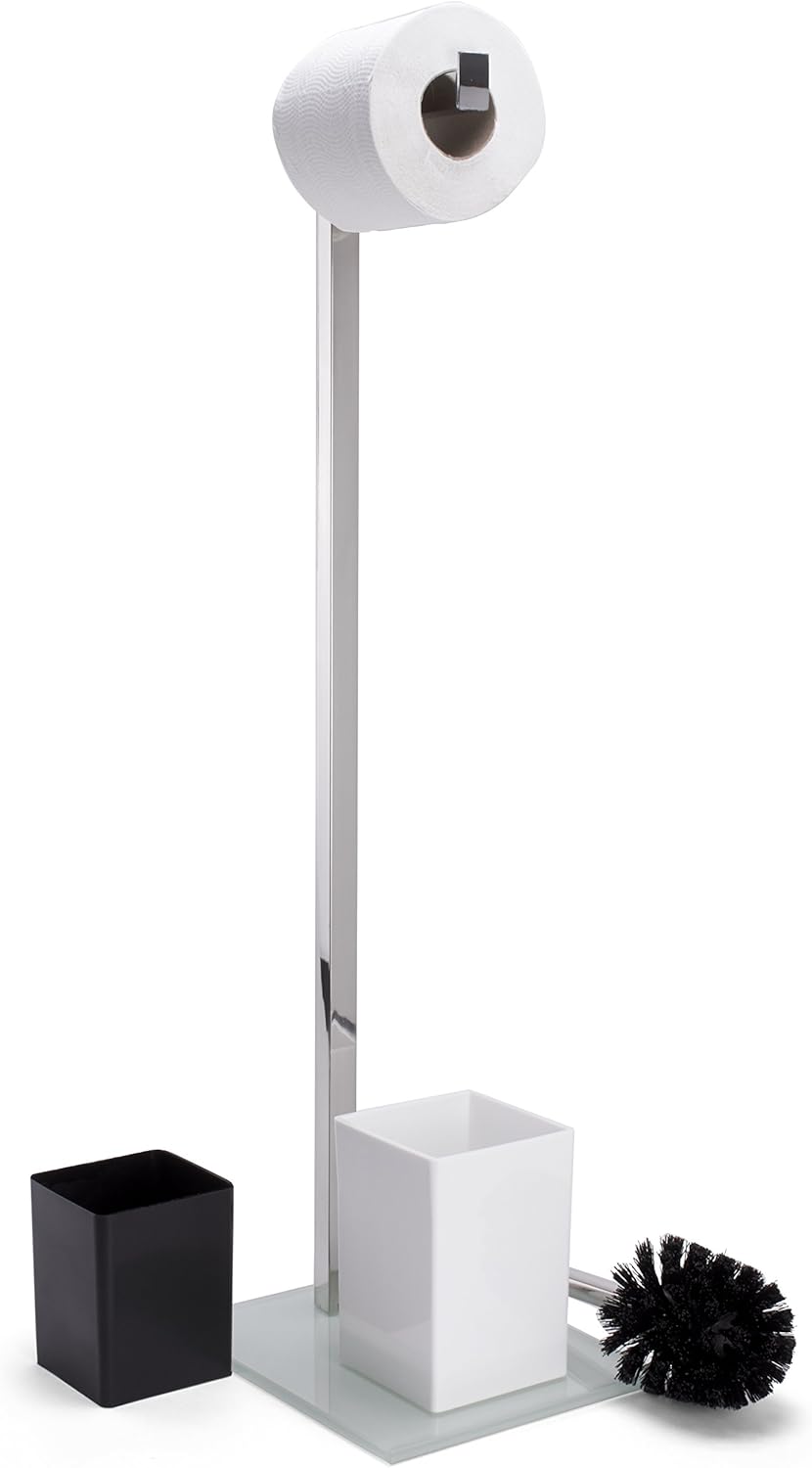 MSV Bad Serie Sydney Stand WC Garnitur aus Edelstahl und Glas mit herausnehmbaren Innenbehälter für
