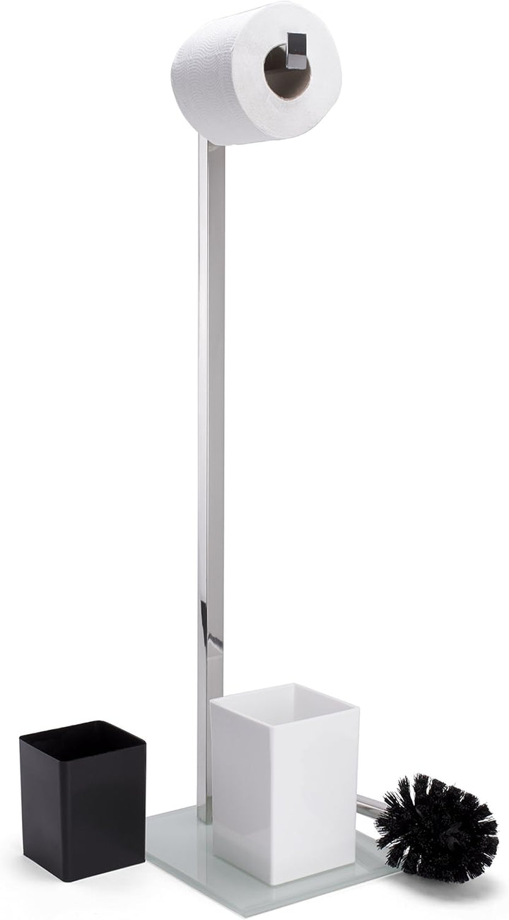 MSV Bad Serie Sydney Stand WC Garnitur aus Edelstahl und Glas mit herausnehmbaren Innenbehälter für