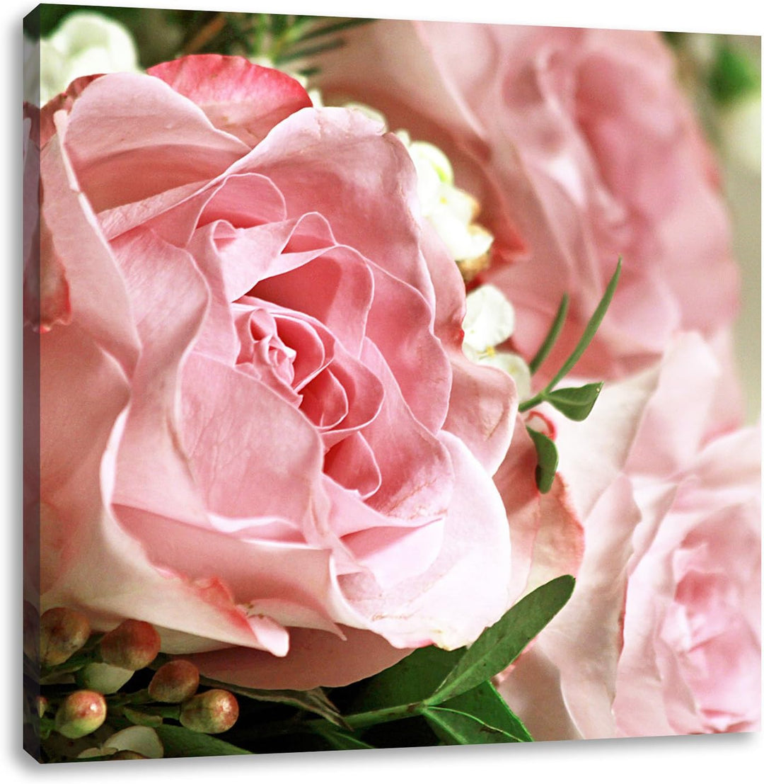 Pixxprint Rosenstrauss, Format: 70x70 auf Leinwand, XXL riesige Bilder fertig gerahmt mit Keilrahmen