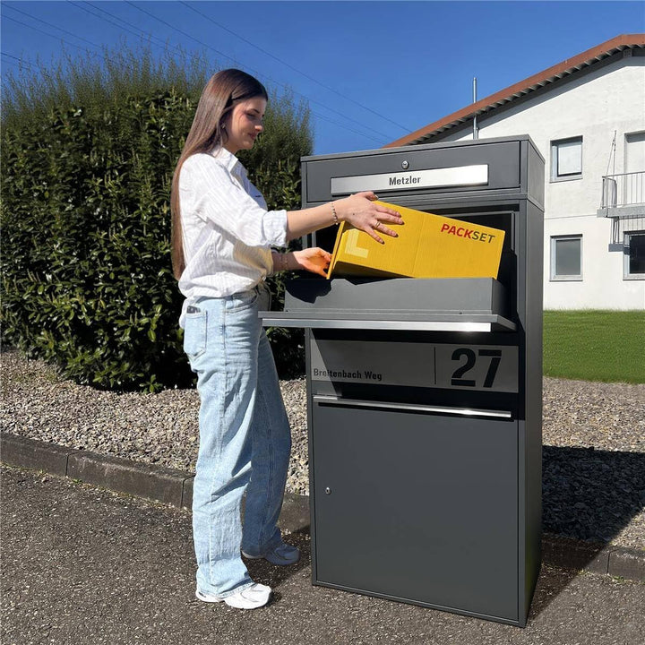 Metzler Paketbox draussen gross XXL, Briefkasten mit Paketfach in Anthrazit RAL7016, Paketbriefkaste