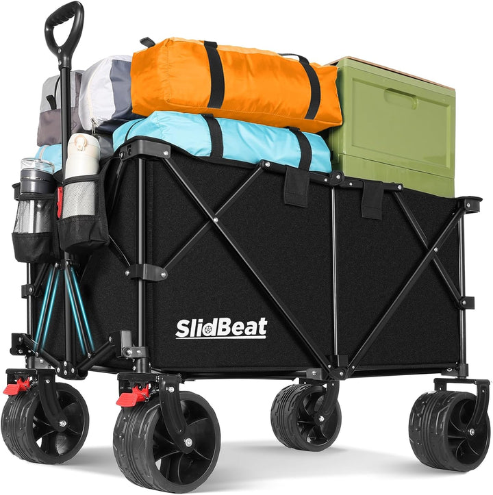 SLIDBEAT XXL Bollerwagen Faltbar 220L 200KG, Faltbarer Bollerwagen mit Bremsen, Getränkehalter Verst