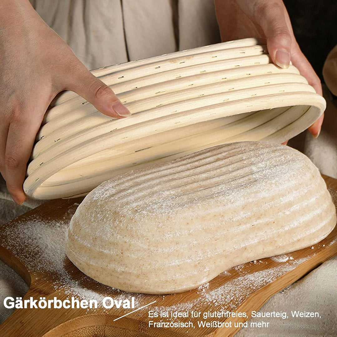 Gärkörbchen Oval, ø 25 cm Gärkorb, Handgemacht Rattan Brotkorb, Höhe 8 cm, Enthält Leinenbezug, für