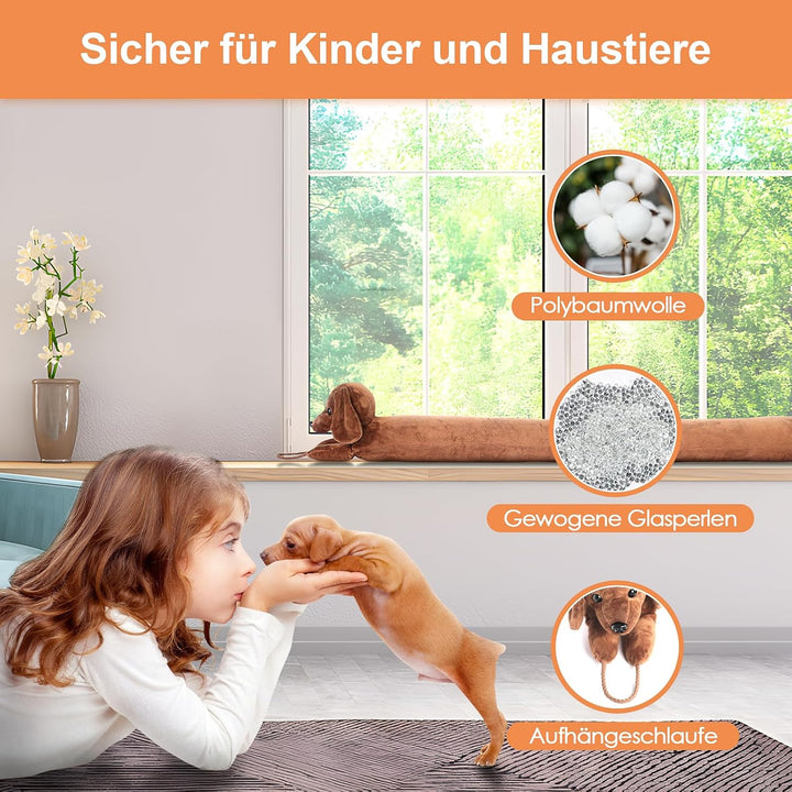 Zugluftstopper für Türen, 92cm Schwerer Türzugstopper Zugluftstopper für Fenster Dachshund unter der