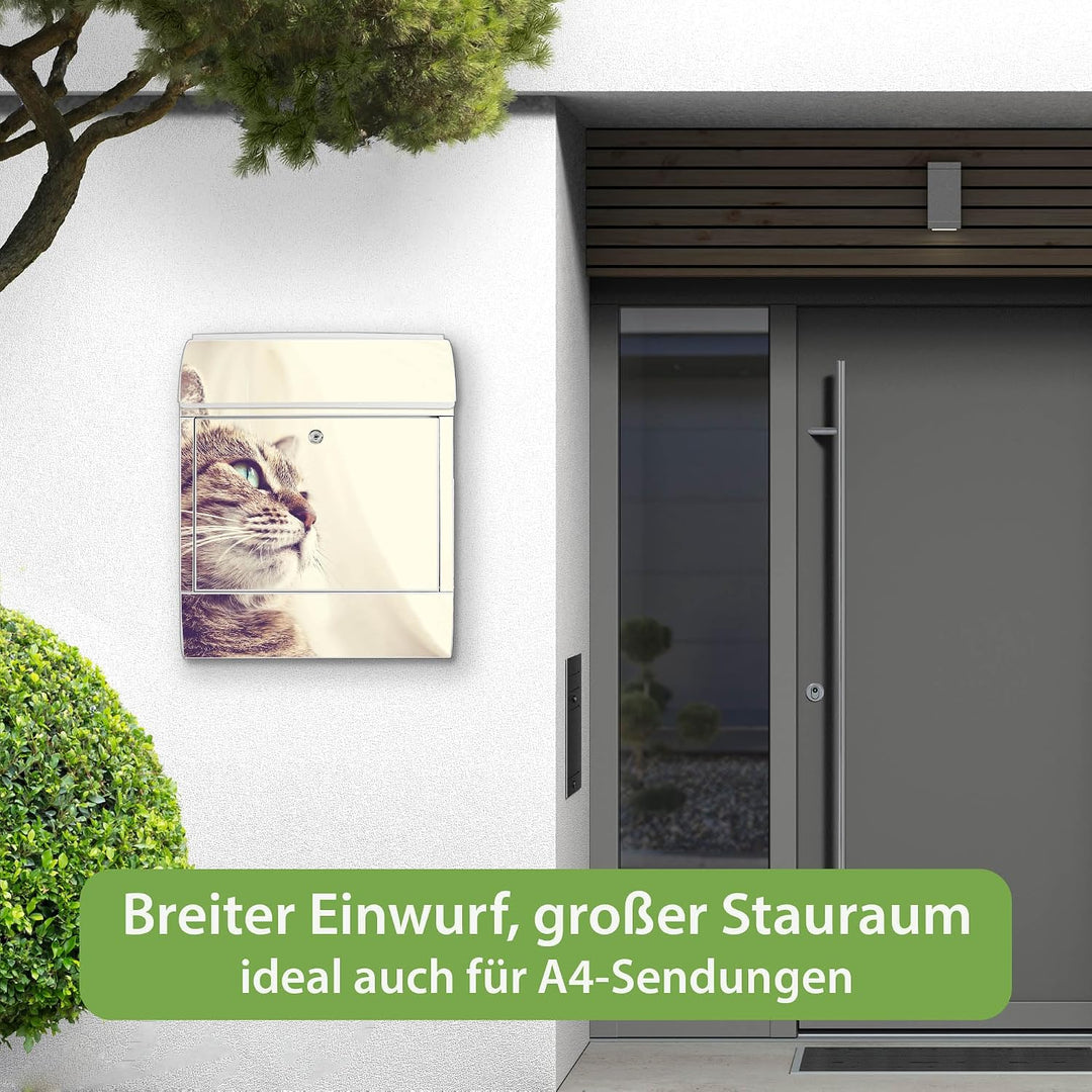 banjado® Design Briefkasten mit Motiv Holgerson 39x47x14cm &amp; 2 Schlüssel - Briefkasten Stahl weiss m