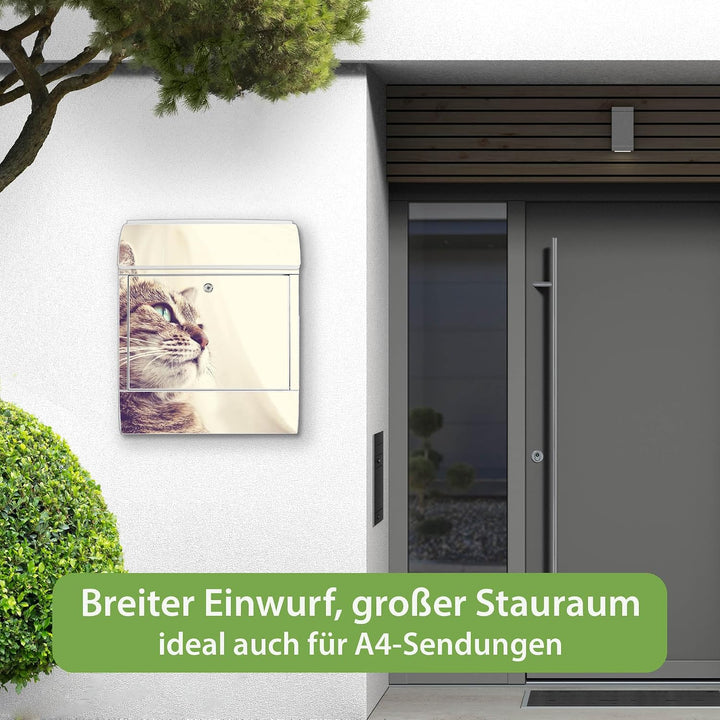 banjado® Design Briefkasten mit Motiv Holgerson 39x47x14cm &amp; 2 Schlüssel - Briefkasten Stahl weiss m