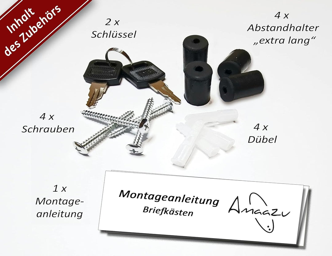 AMAAZU Briefkasten Weiss/Edelstahl [Waagerechte Sichtfenster] Postkasten mit Zeitungsfach Postbox gr