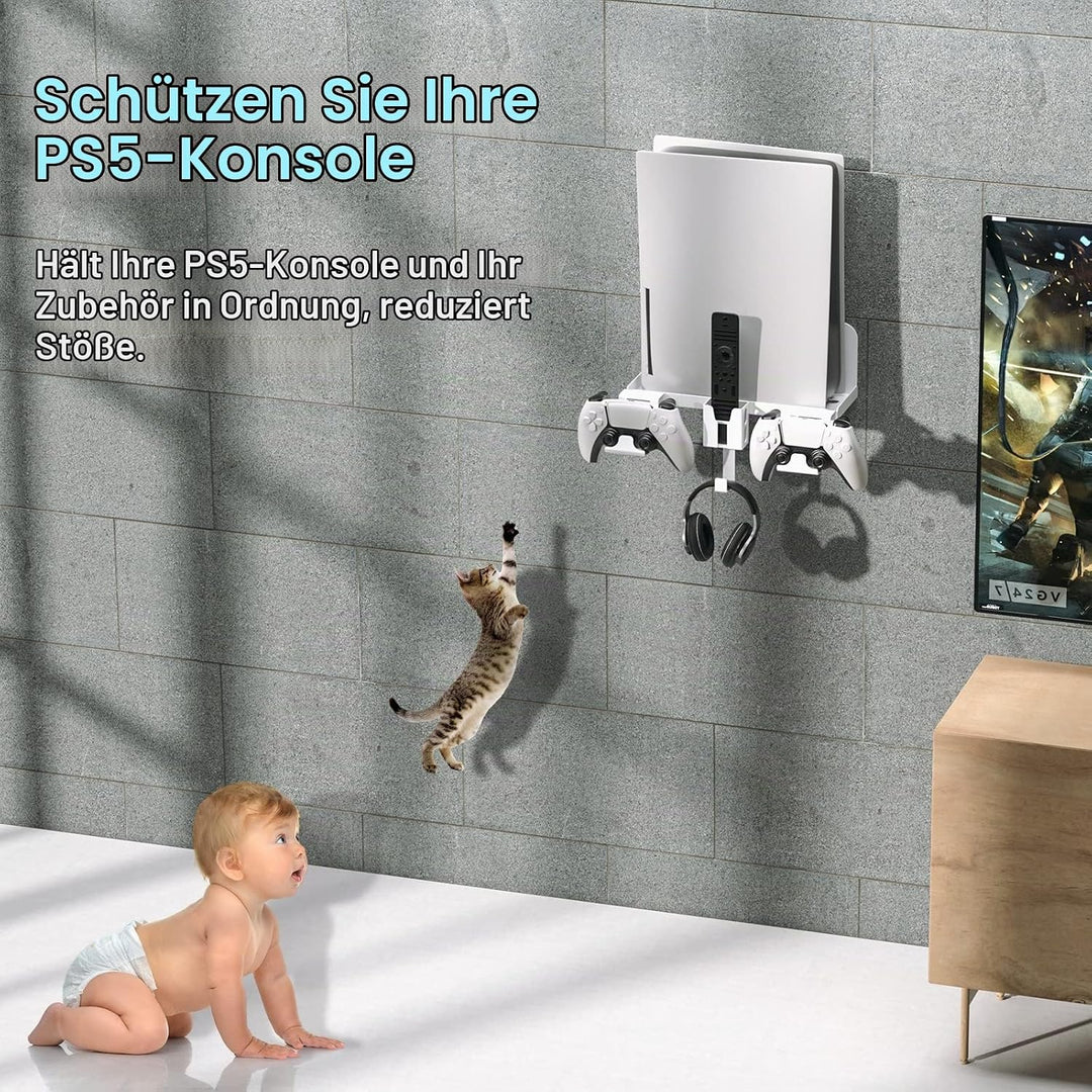 Aceshop Wandhalterung PS5,5 IN 1 Wandhalterung Set für Playstation 5 (Disc und Digitale) Robust Stah