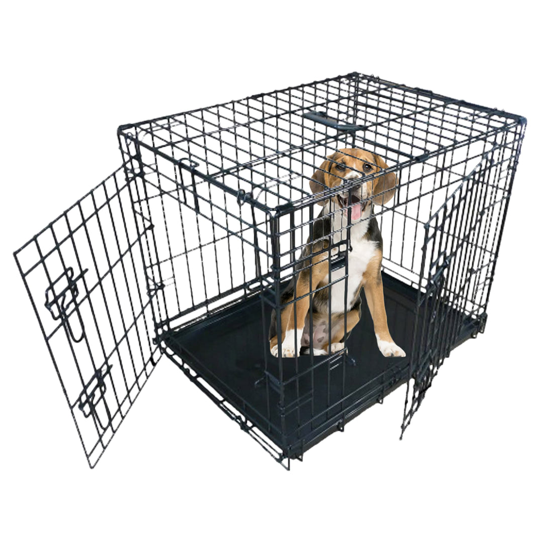 Ellie-Bo Hundekäfig, Welpenkäfig, klein, 61 cm, schwarz, klappbar, mit 2 Türen, mit Metall-Bodenscha