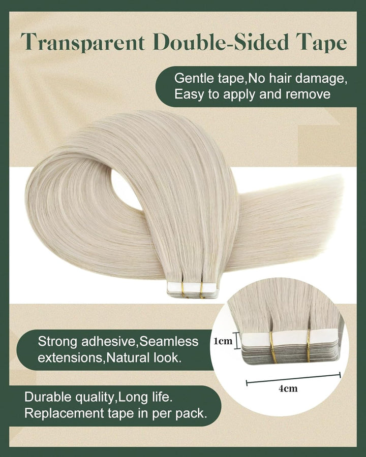 Ugeat Tape Extensions Echthaar 55cm Echthaar Tape in Extensions Blond Remy Echthaar Weissblond Unsic