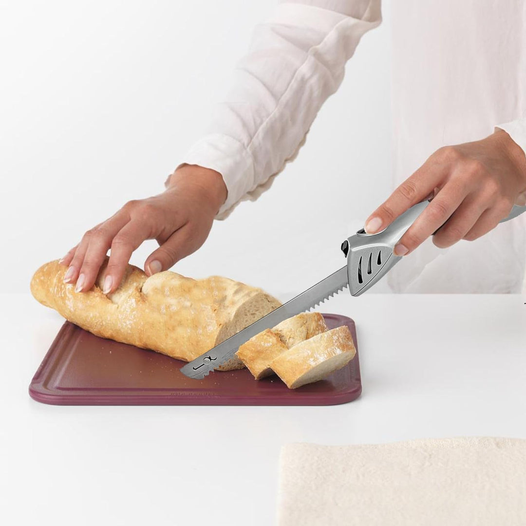 FISHTEC Easy Cut Plus Kabelloses Elektromesser mit Ladegerät und Holzständer zum Schneiden von Brot,