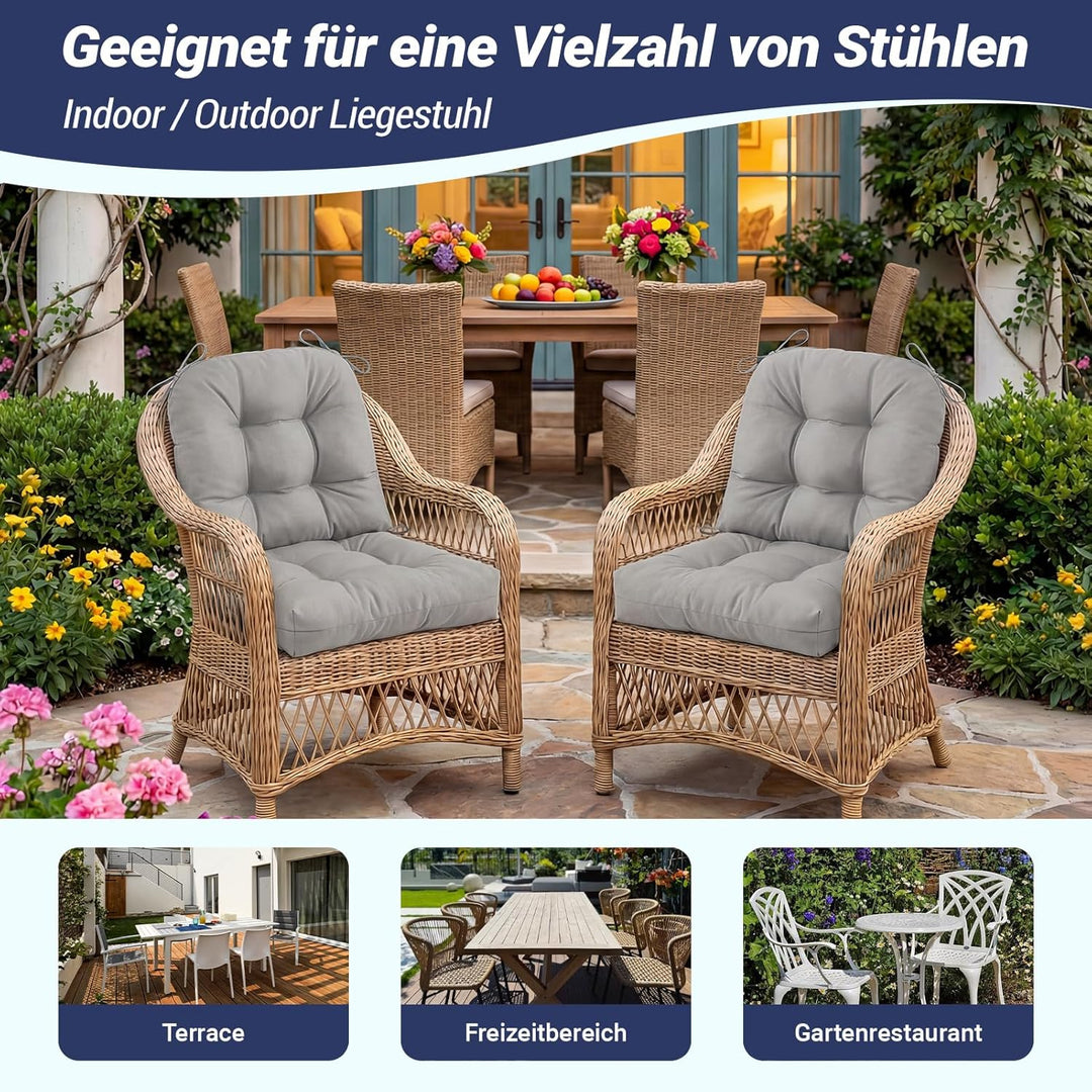 Dicke Outdoor Sitzkissen Stuhl 2 Stück Wasserdichtes (Hellgrau) | Erwachsene Stuhlkissen 48*48 mit B