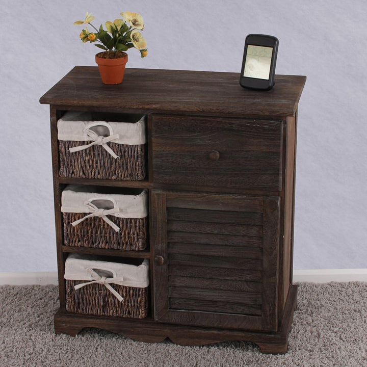 Mendler Kommode Schrank mit 3 Körben 63x60x30cm, Shabby-Look, Vintage - braun