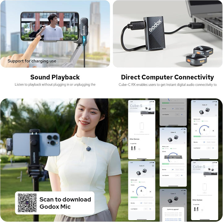 Godox Cube C Combo Kit2, Microphone Wireless Kompatibel für Kamera/Smartphone/iPhone, Rauschunterdrü