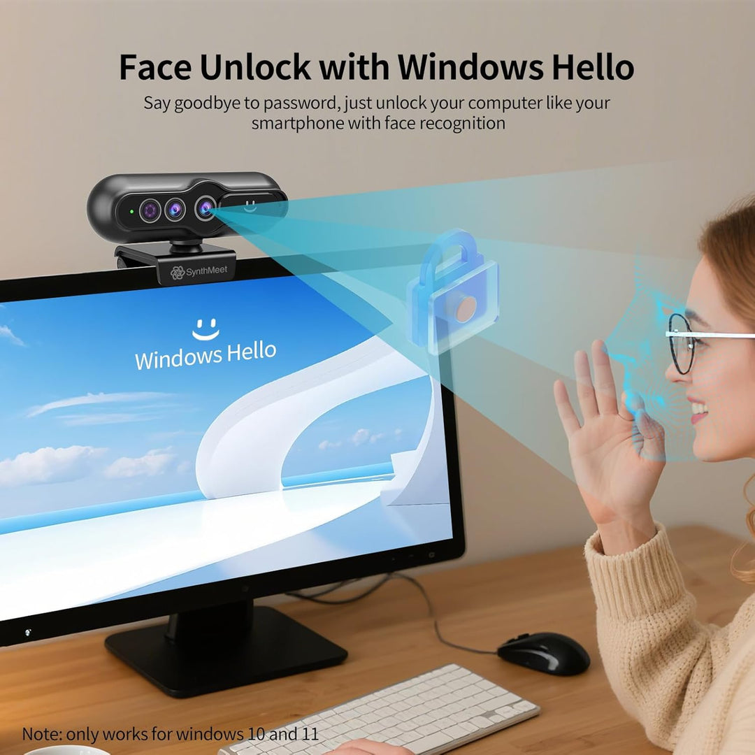 2K Windows Hello Webcam mit Mikrofon, 5MP Webcam USB Plug and Play, Geräuschreduzierendes Mikrofon,