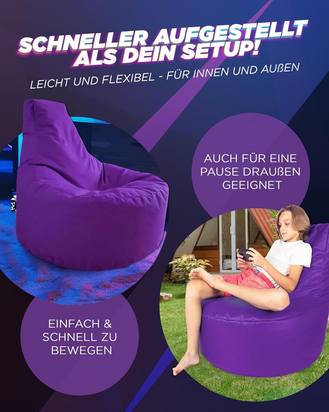 PATCH HOME Gamer Sessel mit Reissverschluss Lounge Kissen Sitzsack Sitzkissen Bean Bag In & Outdoor