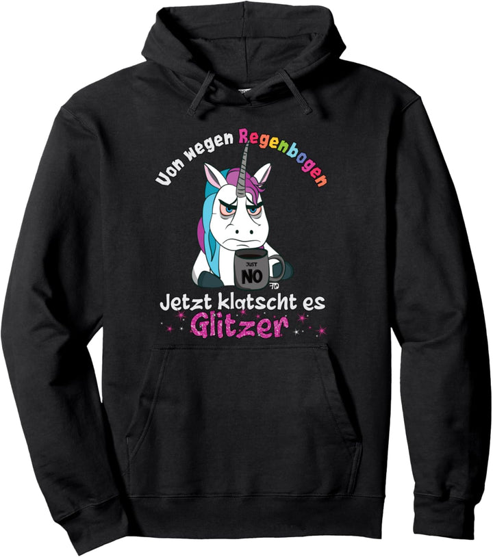 Grimmiges Comic Einhorn klatscht Glitzer lustiges Regenbogen Pullover Hoodie