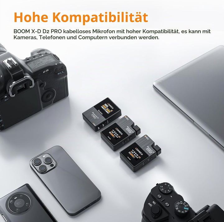 comica BoomX-D2 Pro kabelloses Krawattenmikrofon, 2,4 G, Dual-Kanal, kabelloses Mikrofonsystem mit i