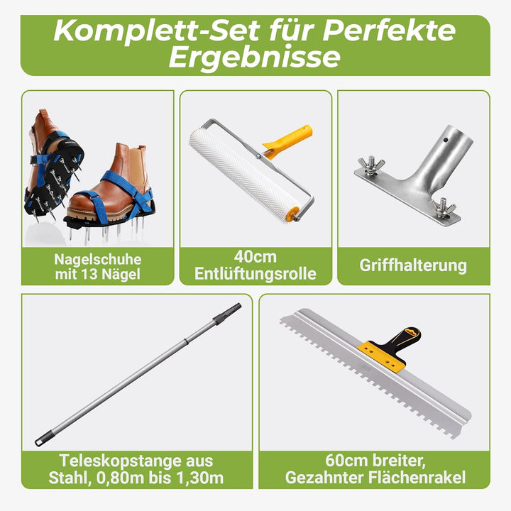 Colorus Profi Bodenbeschichtungs Set 5-teilig – Stachelwalze 40 cm Entlüftungsrolle | Nagelschuhe Es