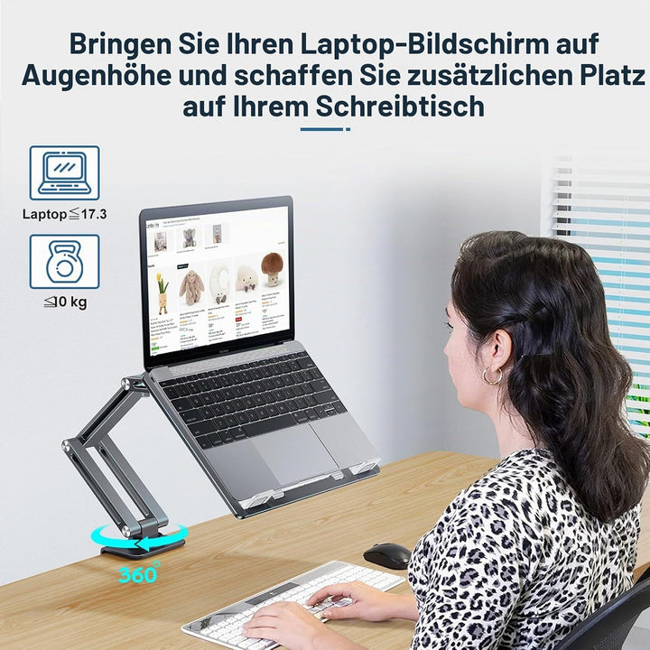 nediea Laptop Halterung für Schreibtisch, Laptop Armhalterung mit 360° Drehbarem, Aluminium Laptop T