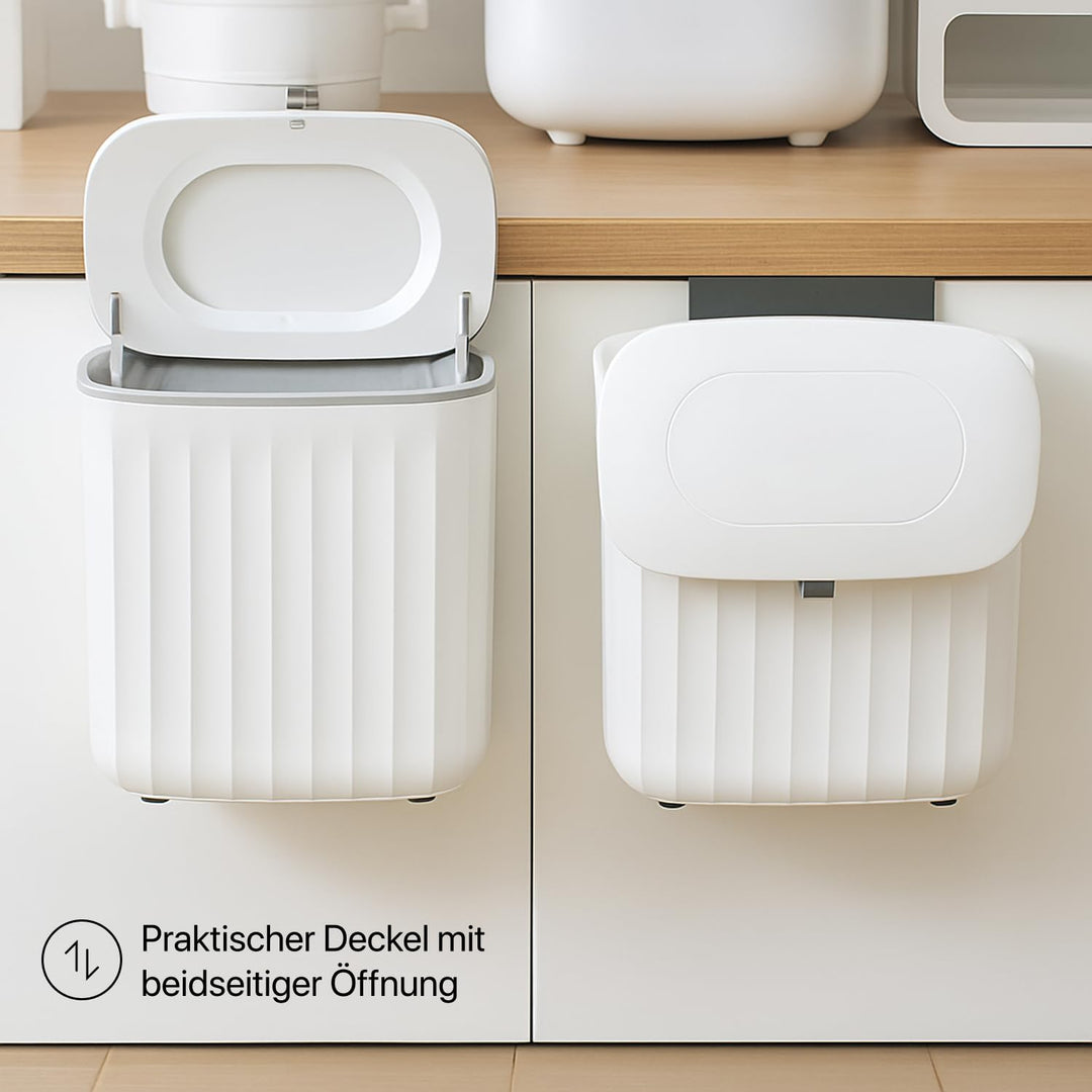 Mülleimer 8L mit Deckel – Abfalleimer Küche & Bad, weiss, Kunststoff PP+ABS, Soft-Close Doppelöffnun
