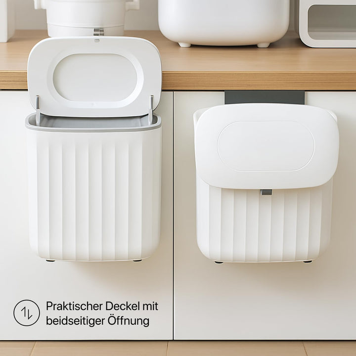 Mülleimer 8L mit Deckel – Abfalleimer Küche & Bad, weiss, Kunststoff PP+ABS, Soft-Close Doppelöffnun