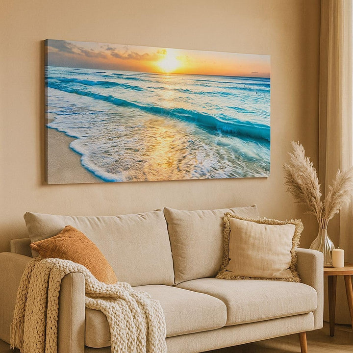 Panorama Bilder auf Leinwand 100x40cm Leinwandbild Meer Welle Strand Gross Wanddeko Bild Schlafzimme