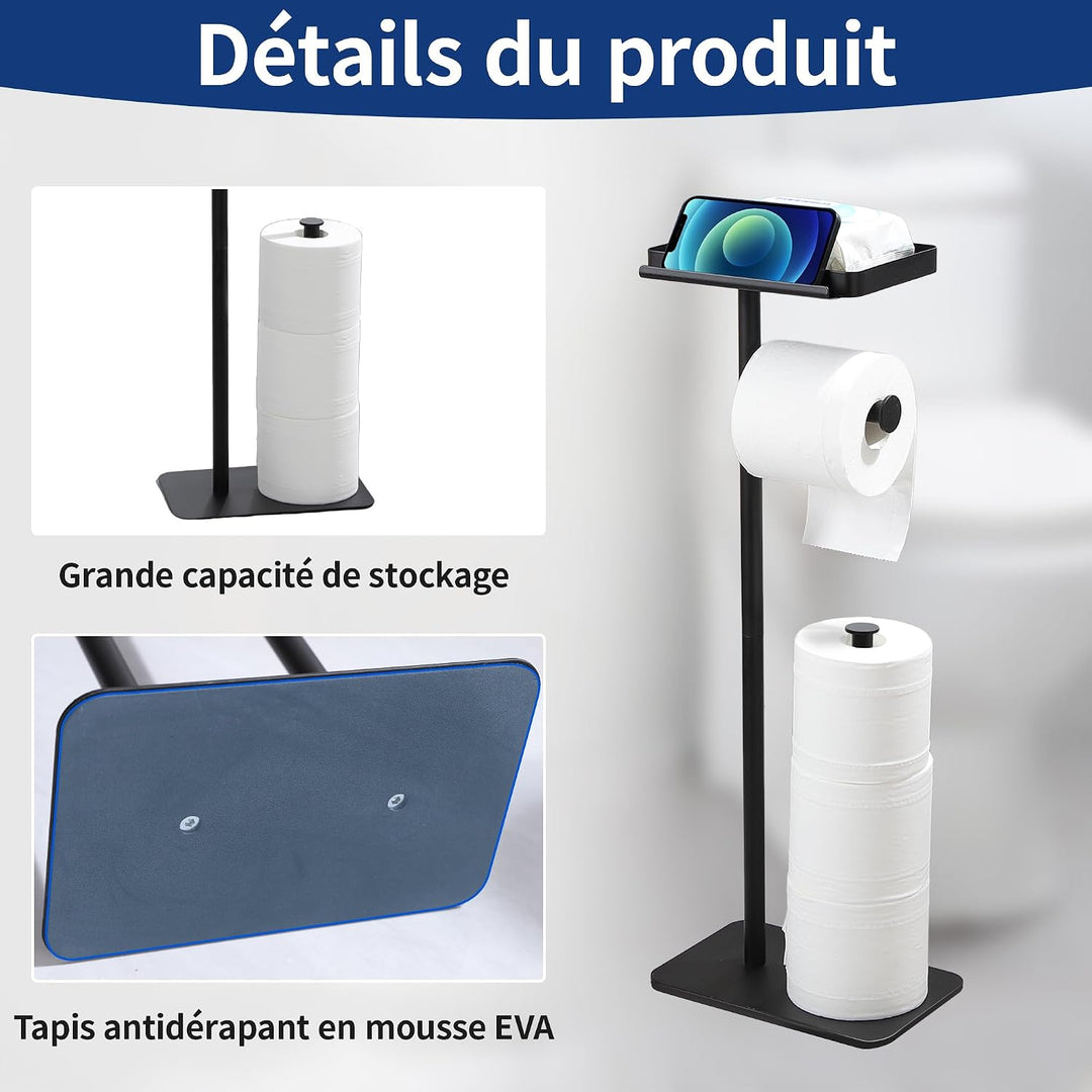 YIGII Toilettenpapierhalter - Robuster Sockel + Silikonpad-Reibung, Schwarz Klopapierhalter Stehend