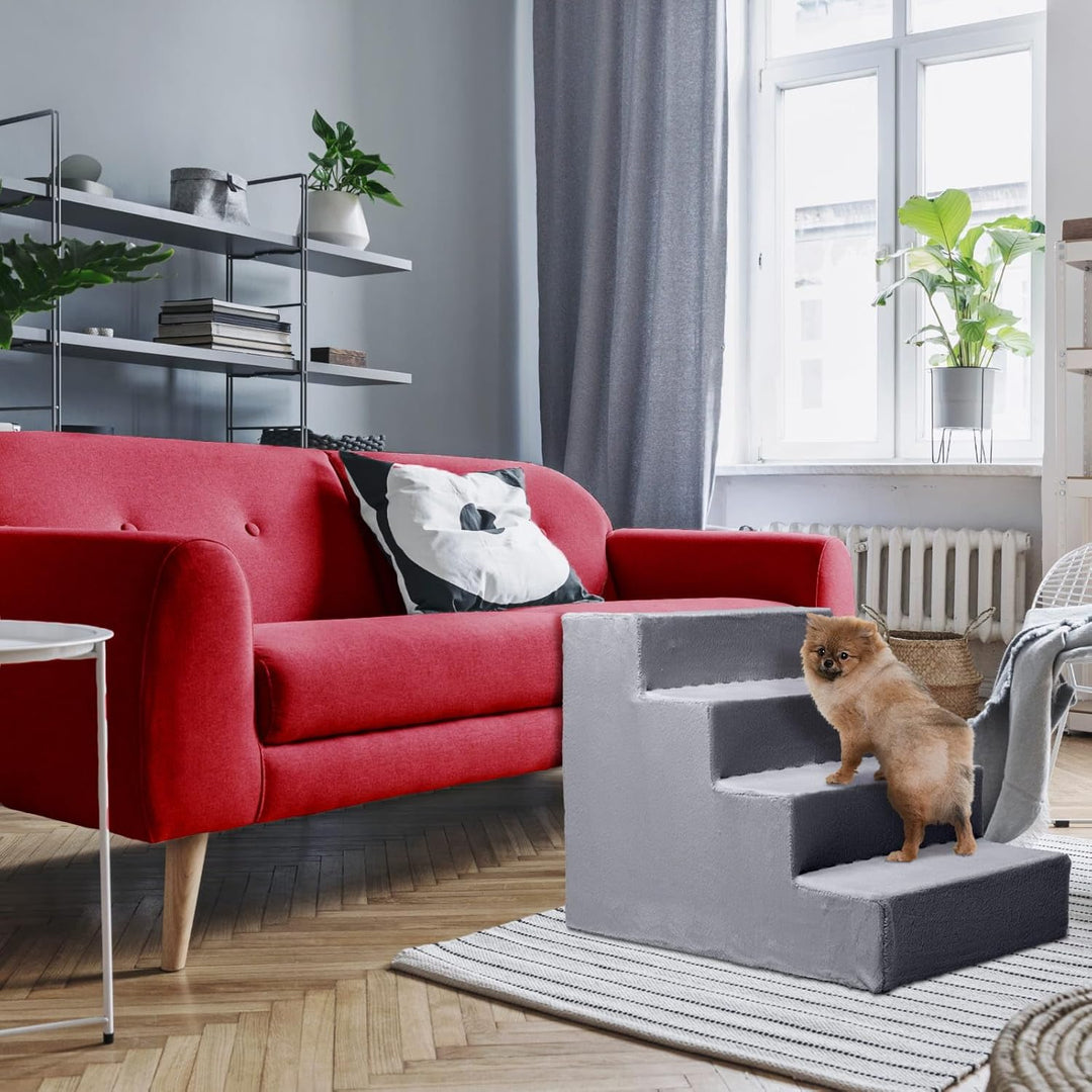 Mg Design Hundetreppe 4 Stufen in Grau – Stabiler Holzrahmen, gelenkschonend, leicht &amp; mobil, für So