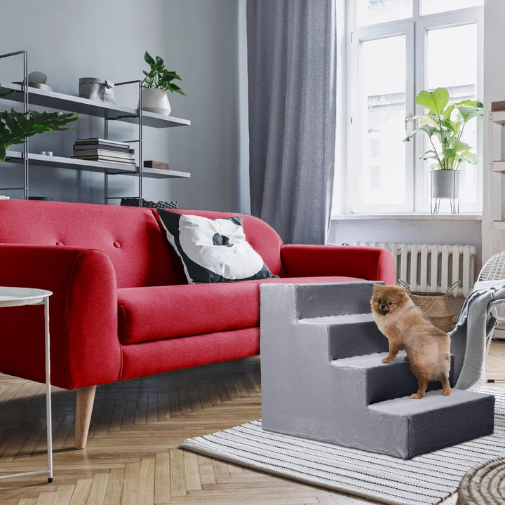 Mg Design Hundetreppe 4 Stufen in Grau – Stabiler Holzrahmen, gelenkschonend, leicht &amp; mobil, für So